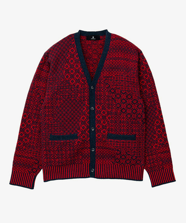 PATCHWORK NORDIC KNIT CARDIGAN 詳細画像 RED 1