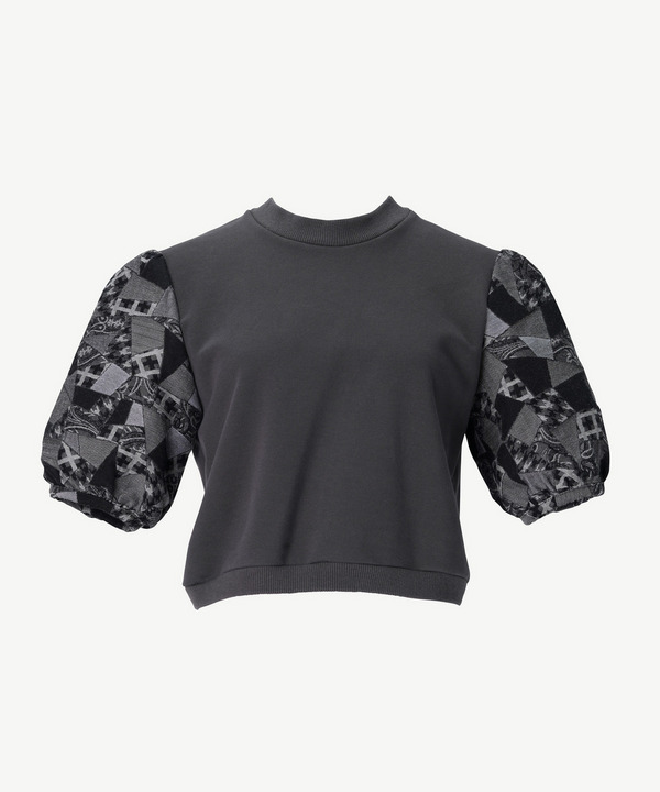 PATCHWORK JACQUARD CROPPED TOP 詳細画像 GRAY 1