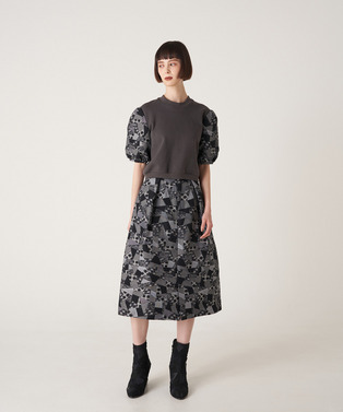PATCHWORK JACQUARD TUCKED SKIRT 詳細画像