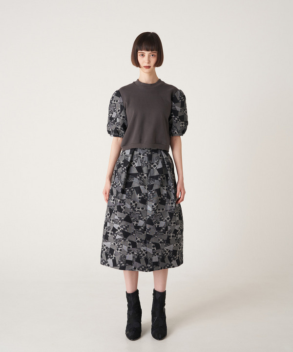 PATCHWORK JACQUARD TUCKED SKIRT 詳細画像 NAVY 7