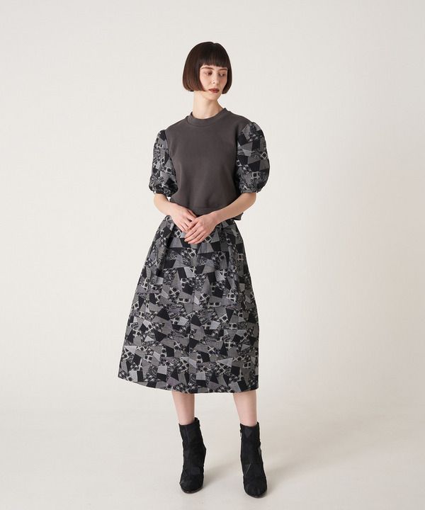 PATCHWORK JACQUARD TUCKED SKIRT 詳細画像 NAVY 9