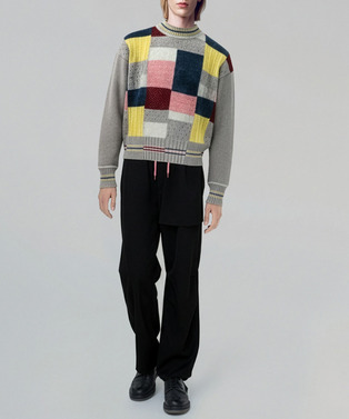HARUKAHARU PATCHWORK CREW NECK KNIT 詳細画像